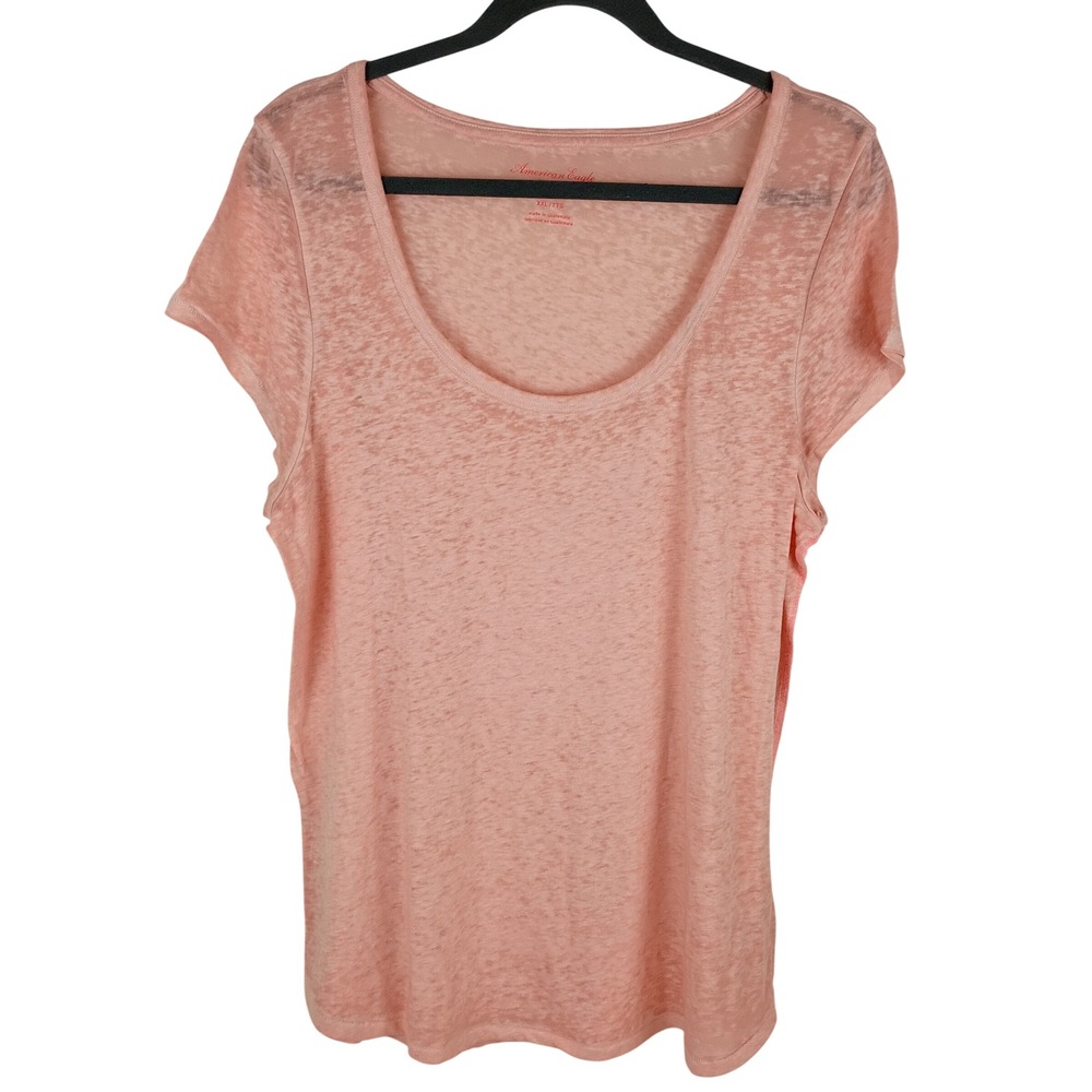 American Eagle Peach Pink Scoop Neck Burnout T-Shirt Womens XXL Short Sleeve